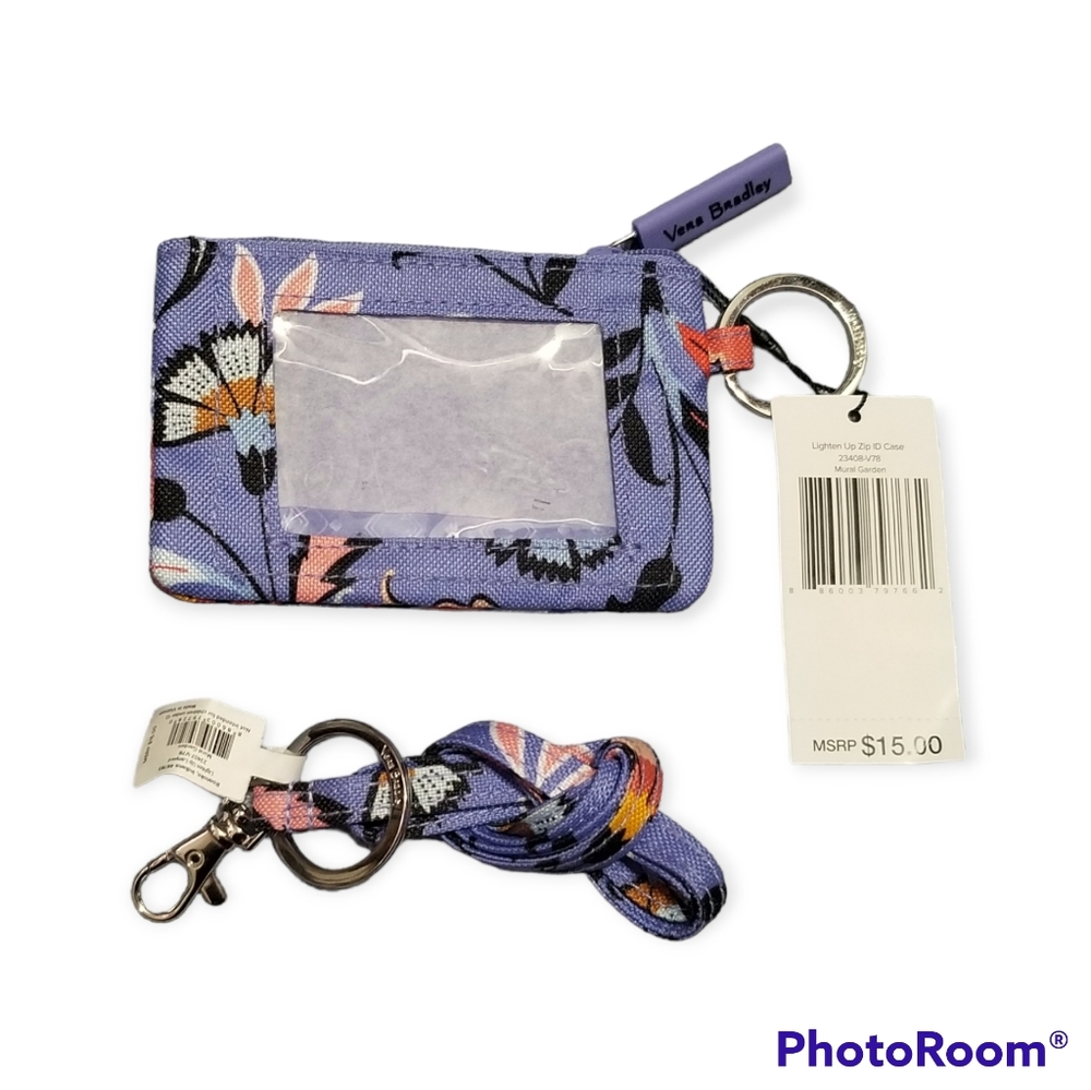 Vera Bradley Lighten Up ID case and lanyard Mural Garden purple